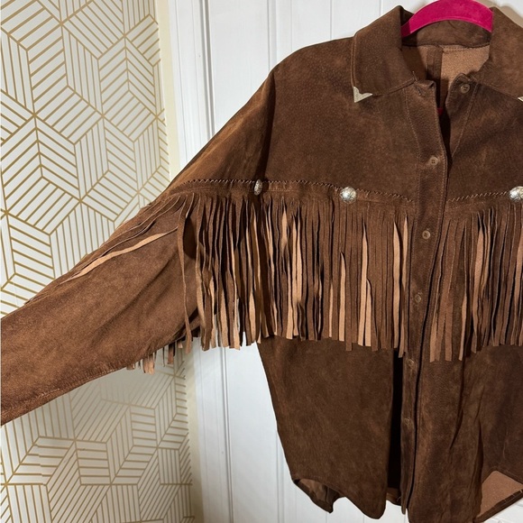 Full leather button down western fringe shacket - Picture 4 of 14